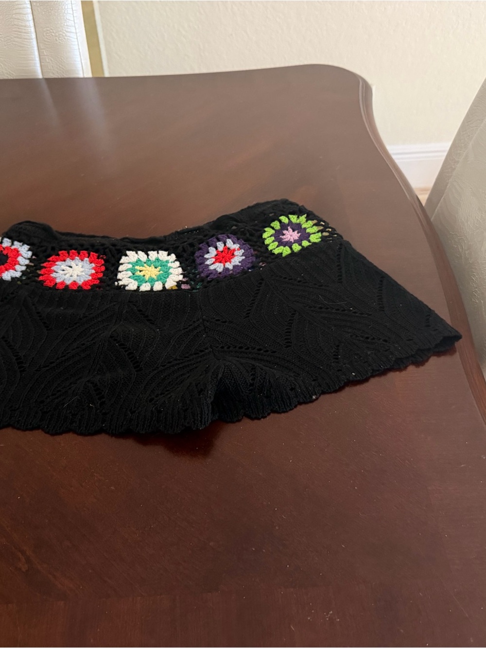 Others Follow Black Crochet Waistband Shorts with Multicolor Granny Squares